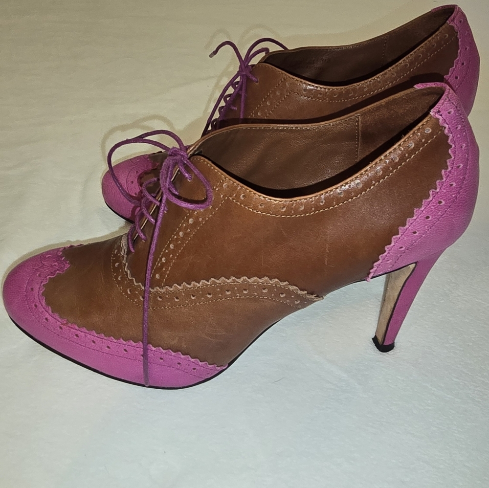 Cole Haan X Nike Air Lucinda Oxford Brown And Pink Leather Wingtips Pumps
